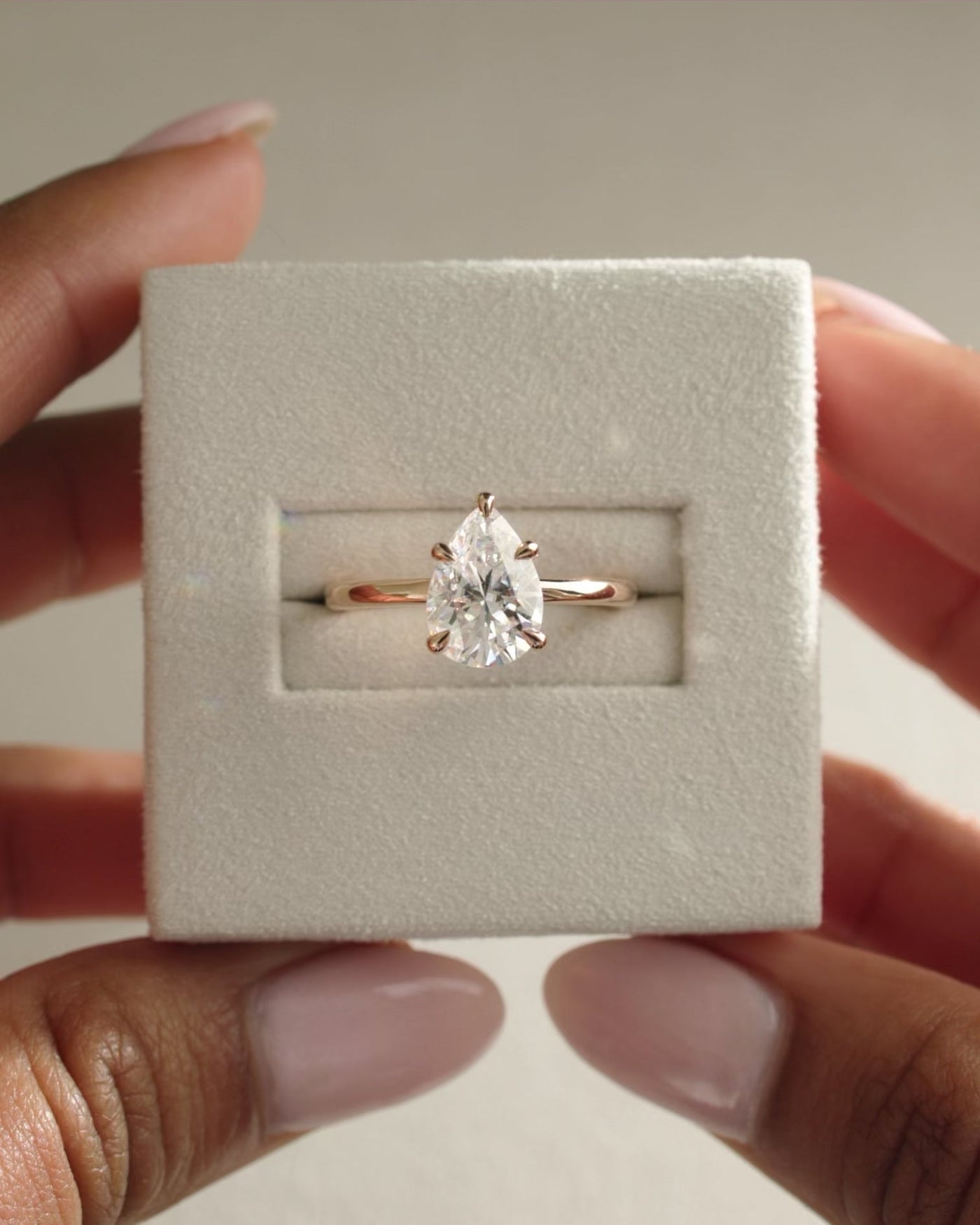 1.0 CT Pear Cut Hidden Halo Moissanite Engagement Ring