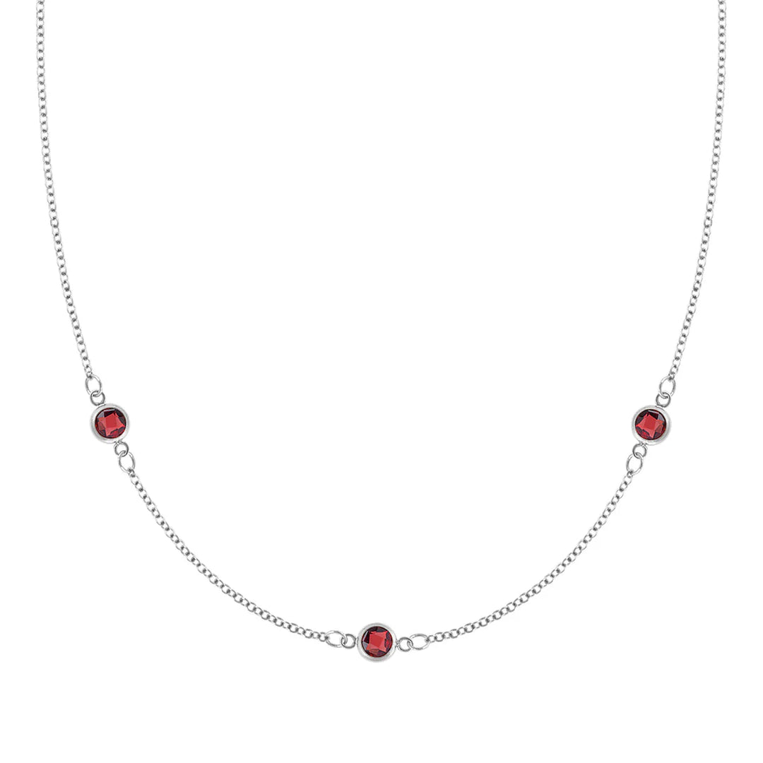 1.20 TCW Round Three Stone Moissanite January Birthstone Necklace