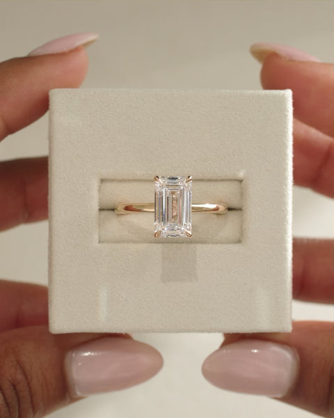 1.0 CT Emerald Cut Hidden Halo Moissanite Engagement Ring