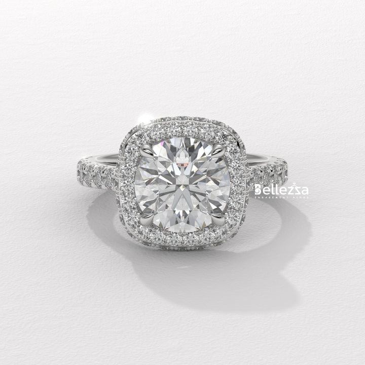 2.0-3.0CT Round Cut Halo Pave Setting Lab Grown Engagement Ring