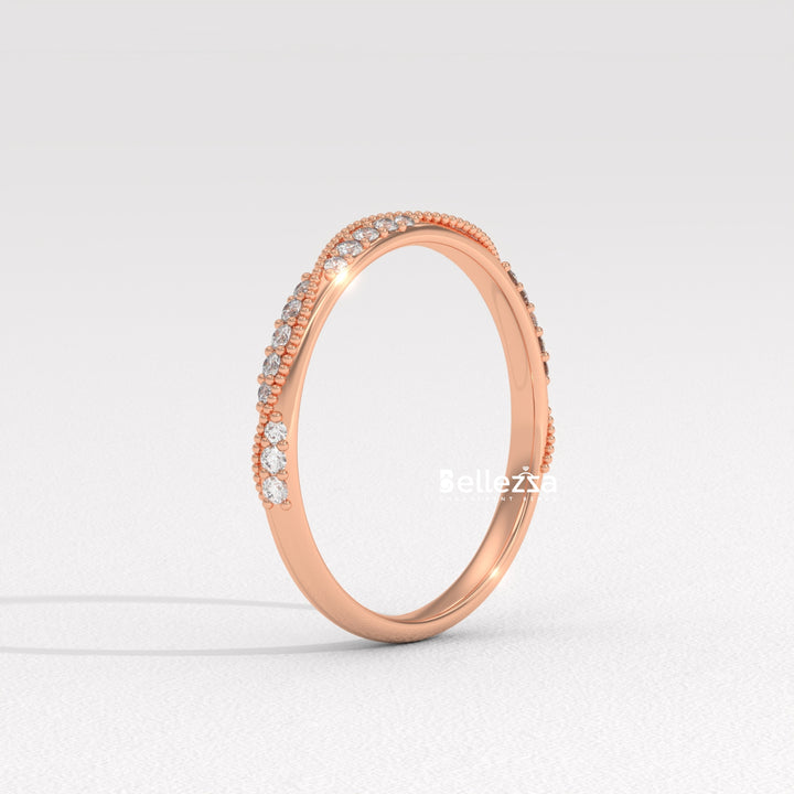 Round Diamond Vintage Style Half Eternity Lab Grown Wedding Band