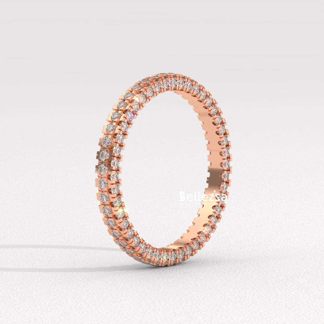 Round Diamond Three Side Pave Setting Lab Grown Wedding Band