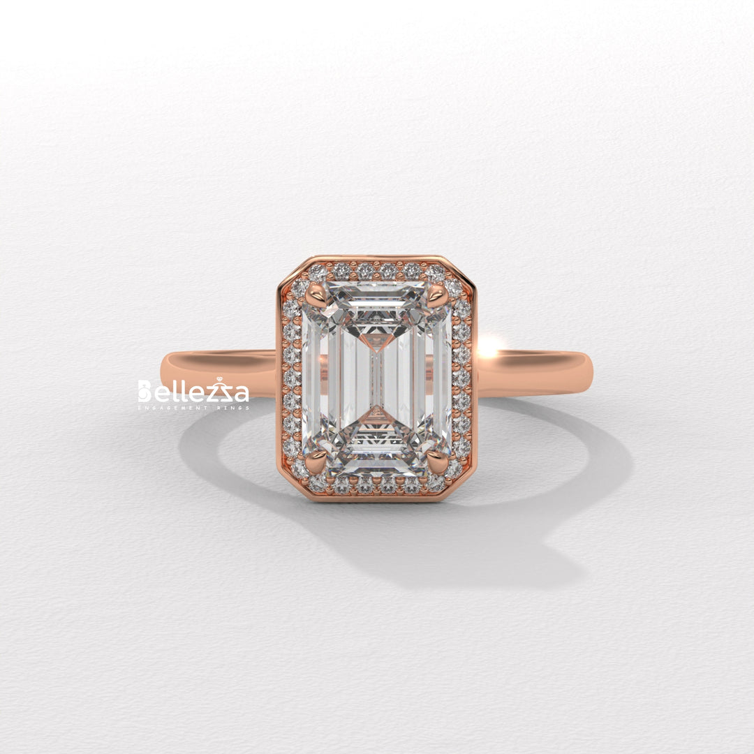1.50-2.50CT Emerald Cut Lab Grown Diamond Halo Set Engagement Ring