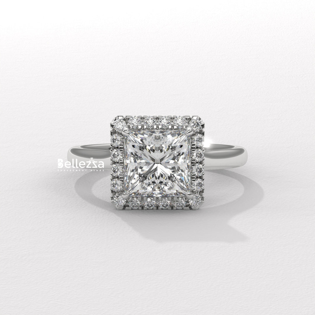 1.0-2.0CT Princess Cut Lab Grown Diamond Halo Set Engagement Ring