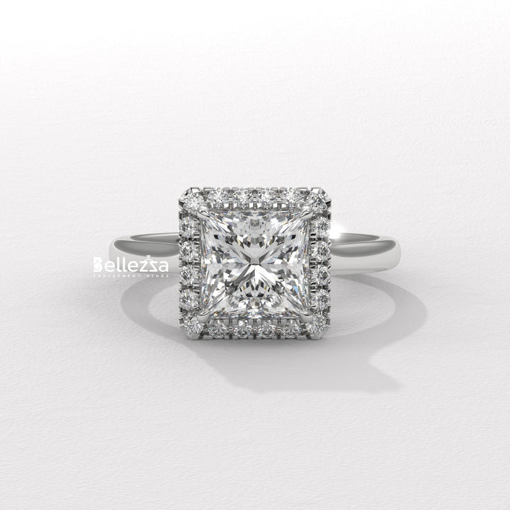 1.0-2.0CT Princess Cut Lab Grown Diamond Halo Set Engagement Ring