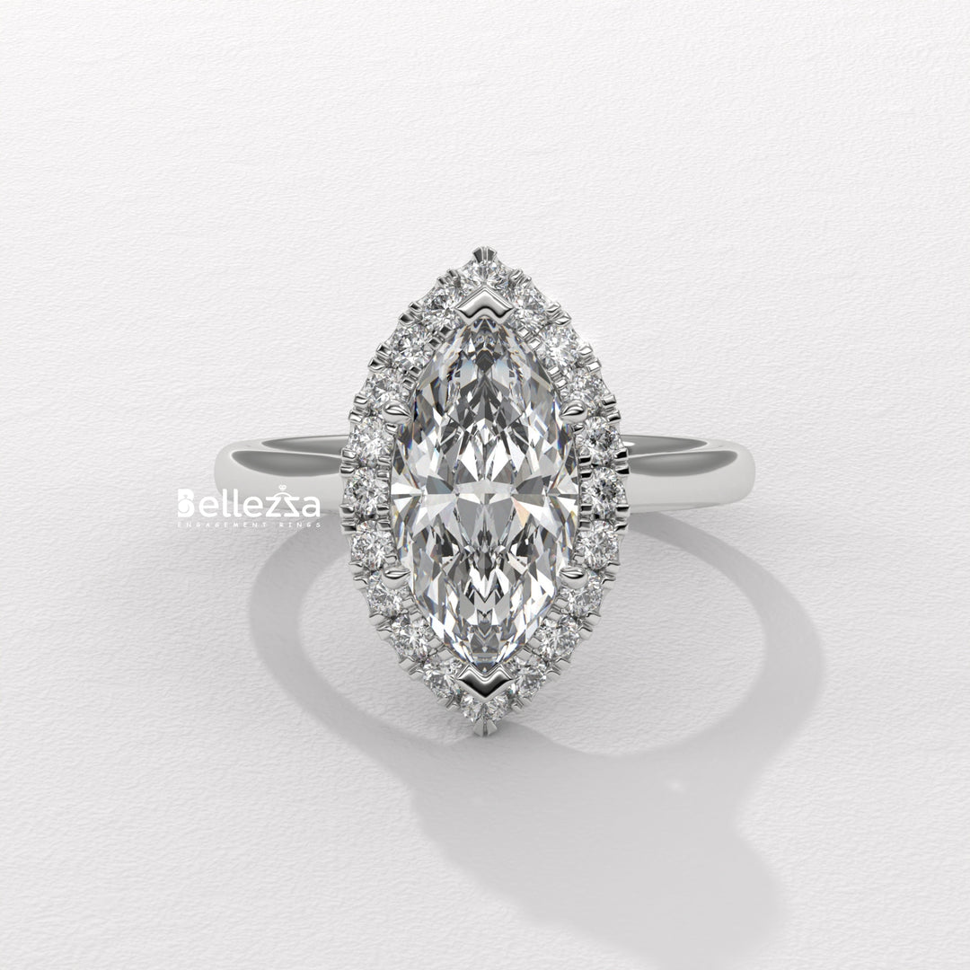 1.50-2.50CT Marquise Cut CVD Diamond Halo Setting Engagement Ring