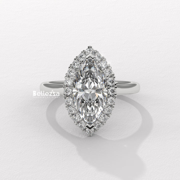 1.50-2.50CT Marquise Cut CVD Diamond Halo Setting Engagement Ring