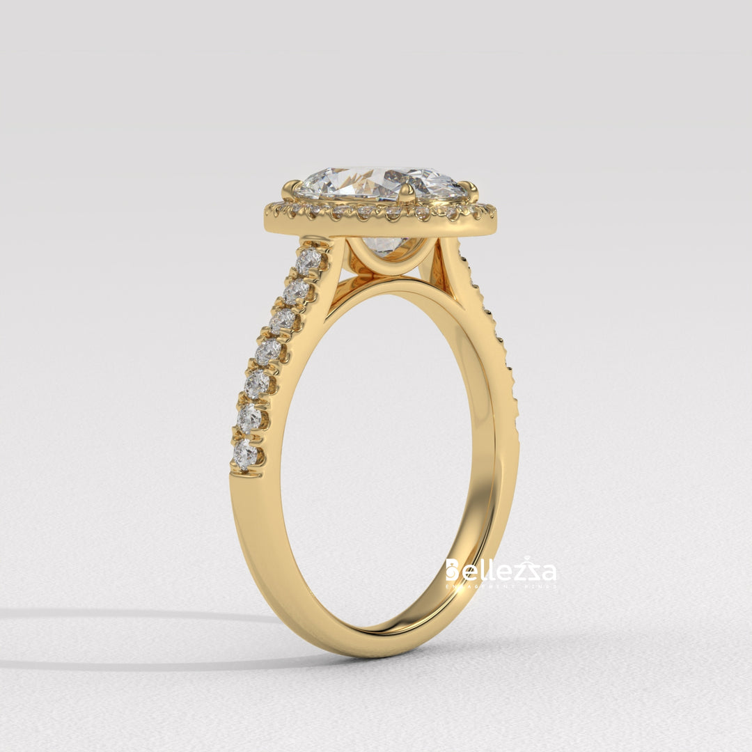1.50-2.50CT Oval Cut CVD Diamond Halo Pave Setting Engagement Ring