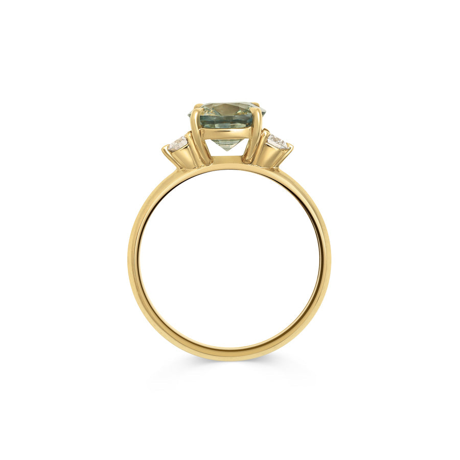2.50CT Pale Green-Blue Elongated Cushion Three Stone Lab Grown Ring