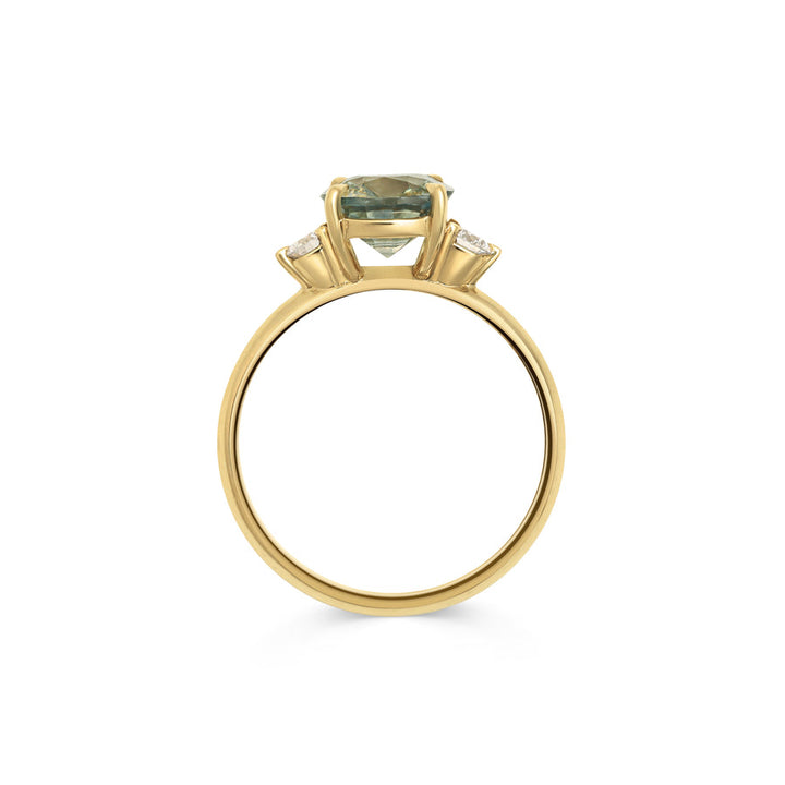 2.50CT Pale Green-Blue Elongated Cushion Three Stone Lab Grown Ring