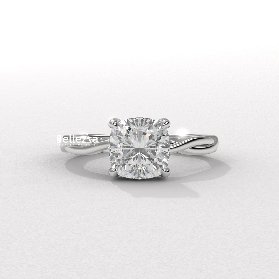 1.50-2.50CT Cushion Cut CVD Diamond Twisted Engagement Ring