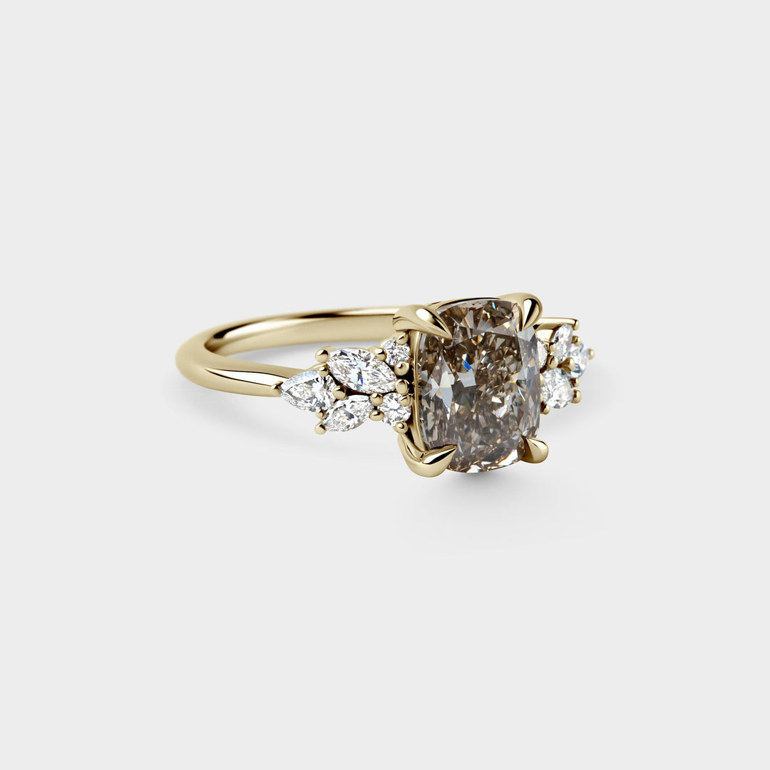 2.0CT Champagne Elongated Cushion Diamond Cluster Setting Lab Grown Ring
