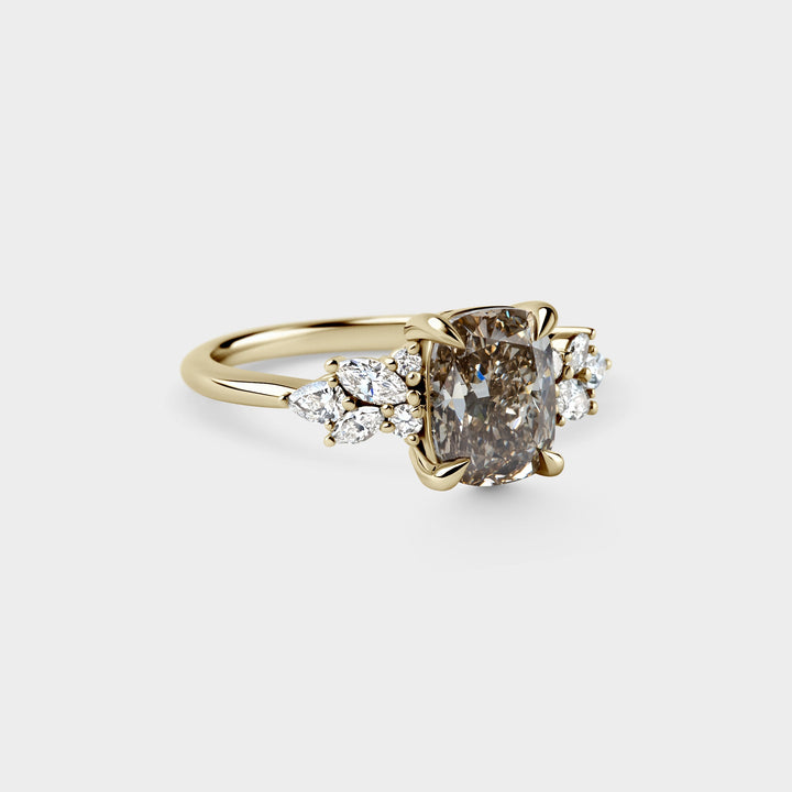2.0CT Champagne Elongated Cushion Diamond Cluster Setting Lab Grown Ring