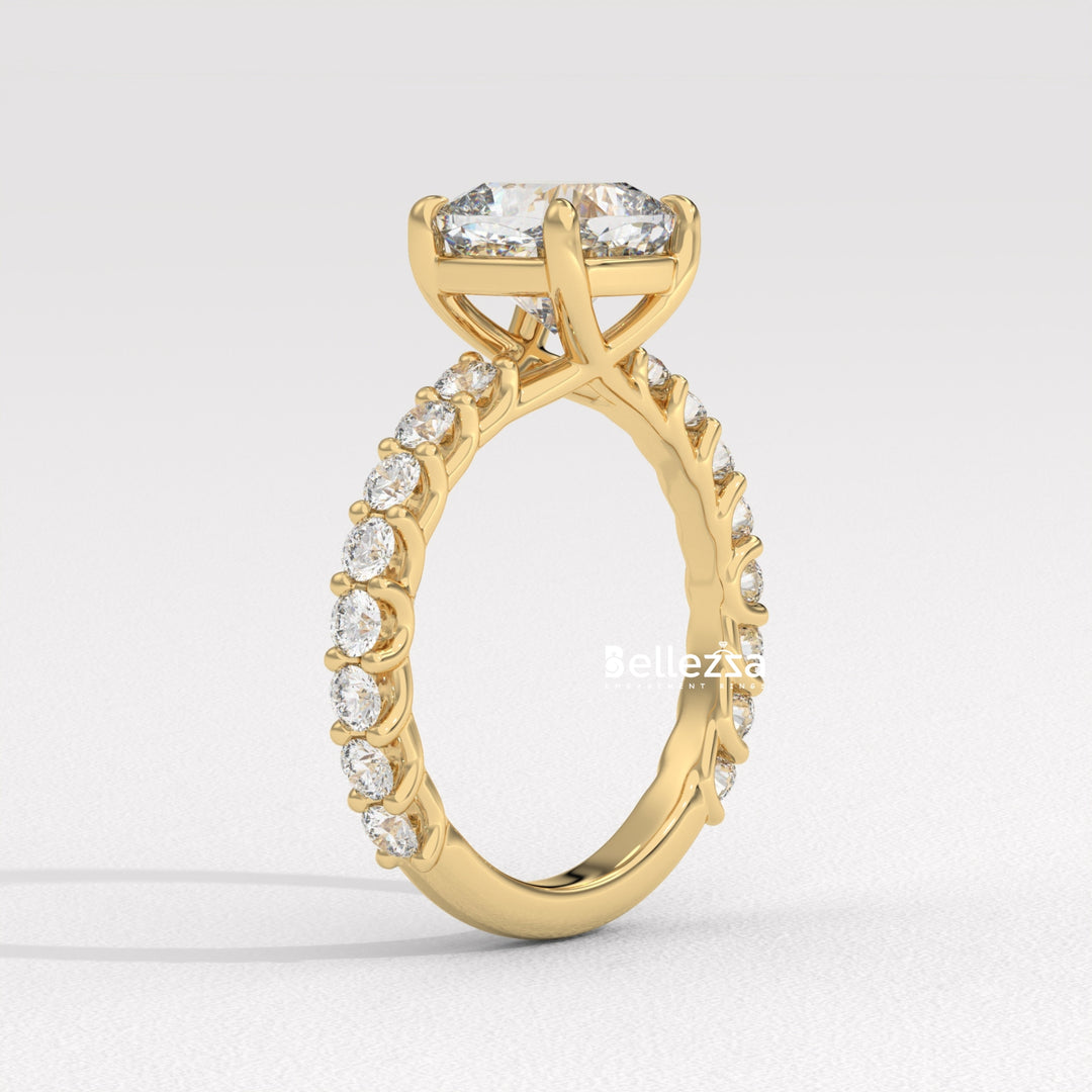 1.50-2.50CT Cushion Diamond Pave Setting Lab Grown Engagement Ring