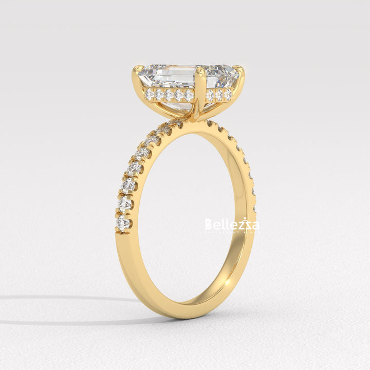 2.0-3.0CT Emerald Cut Pave Setting Lab Grown Engagement Ring