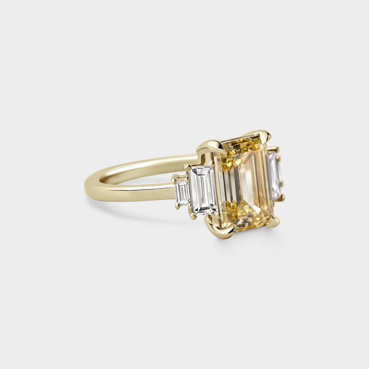 2.50CT Fancy Yellow Emerald Cut Five Stone Lab Grown Engagement Ring