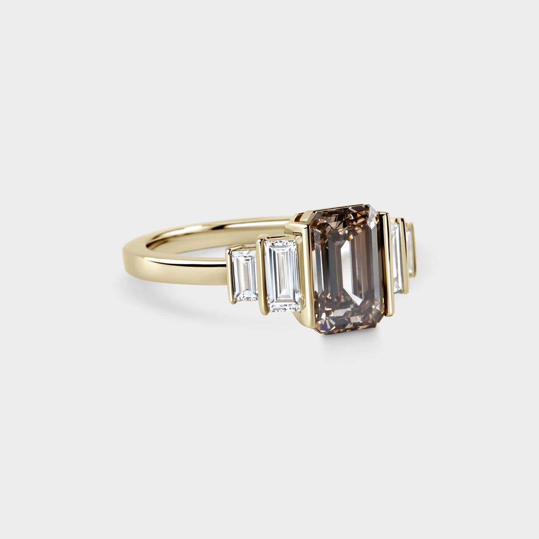 2.0CT Champagne Emerald Cut Five Stone Lab Grown Engagement Ring