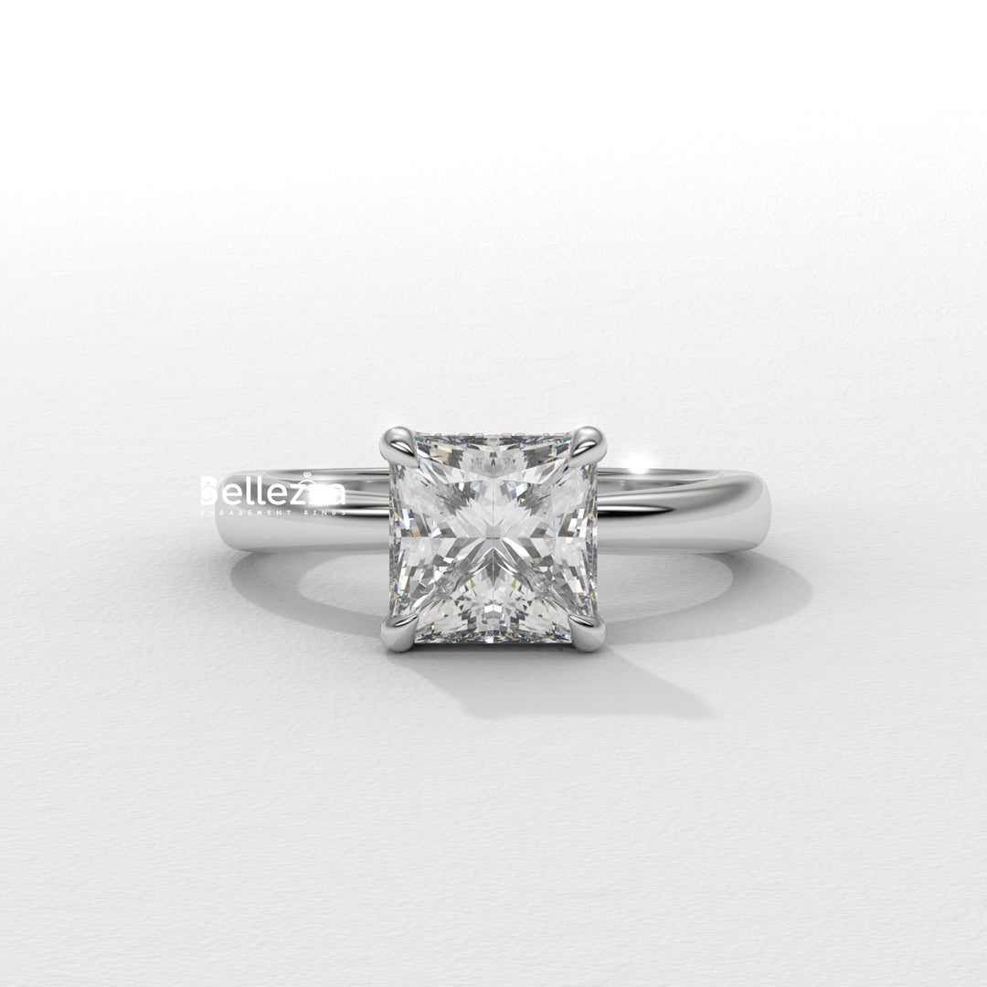 1.0-2.0CT Princess Cut CVD Diamond Hidden Halo Engagement Ring
