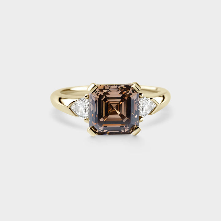 3.0CT Champagne Asscher Diamond Three Stone Setting Lab Grown Ring