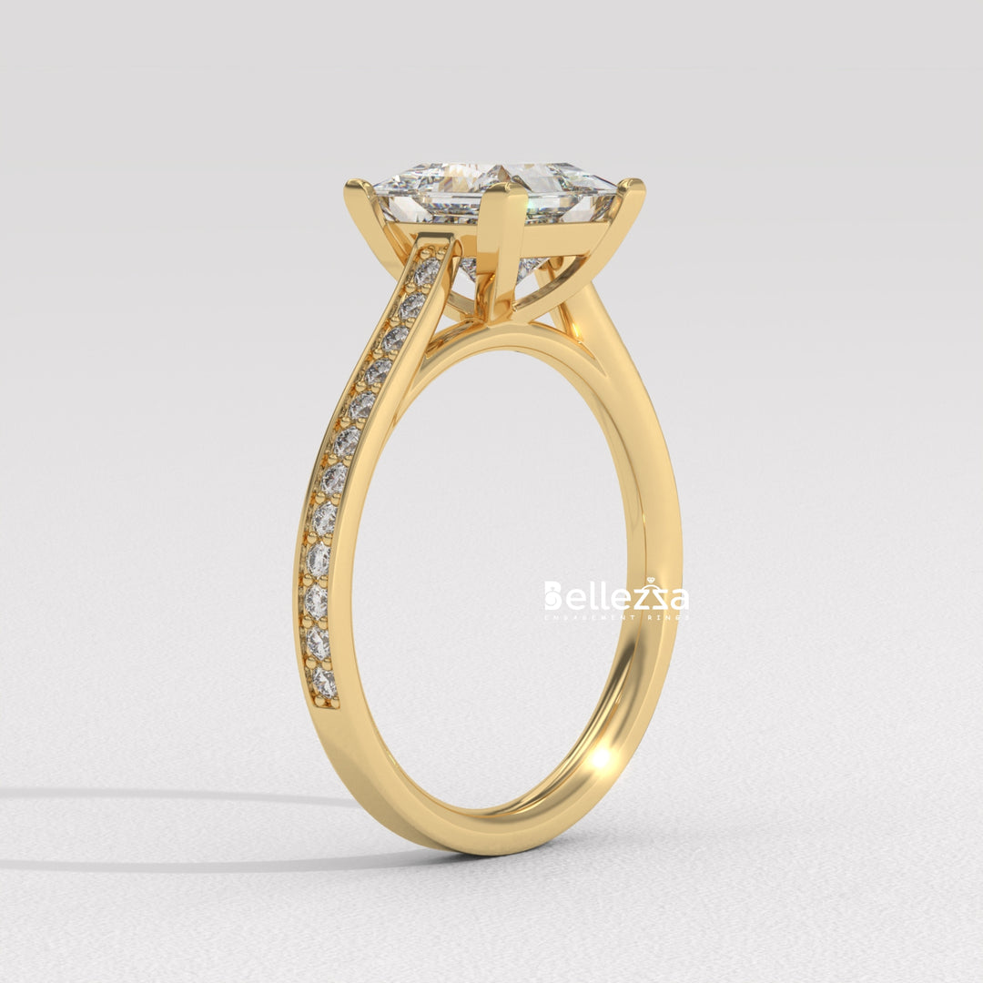 1.0-2.0CT Priness Diamond Pave Setting Lab Grown Engagement Ring