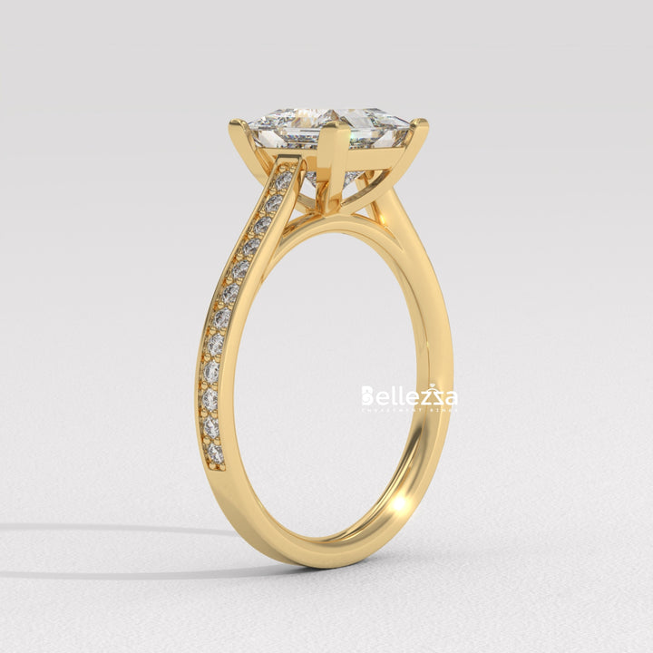 1.0-2.0CT Priness Diamond Pave Setting Lab Grown Engagement Ring