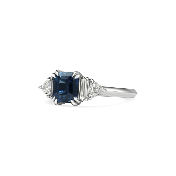 1.50CT Teal Blue Emerald Cut Three Stone Lab Grow Engagement Ring