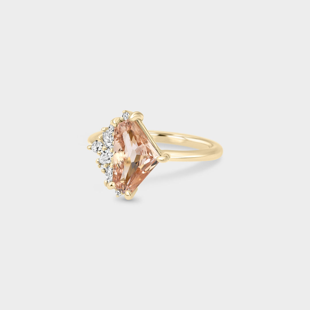 2.0CT Padparadscha Sapphire Irregular Diamond Cluster Lab Grown Ring