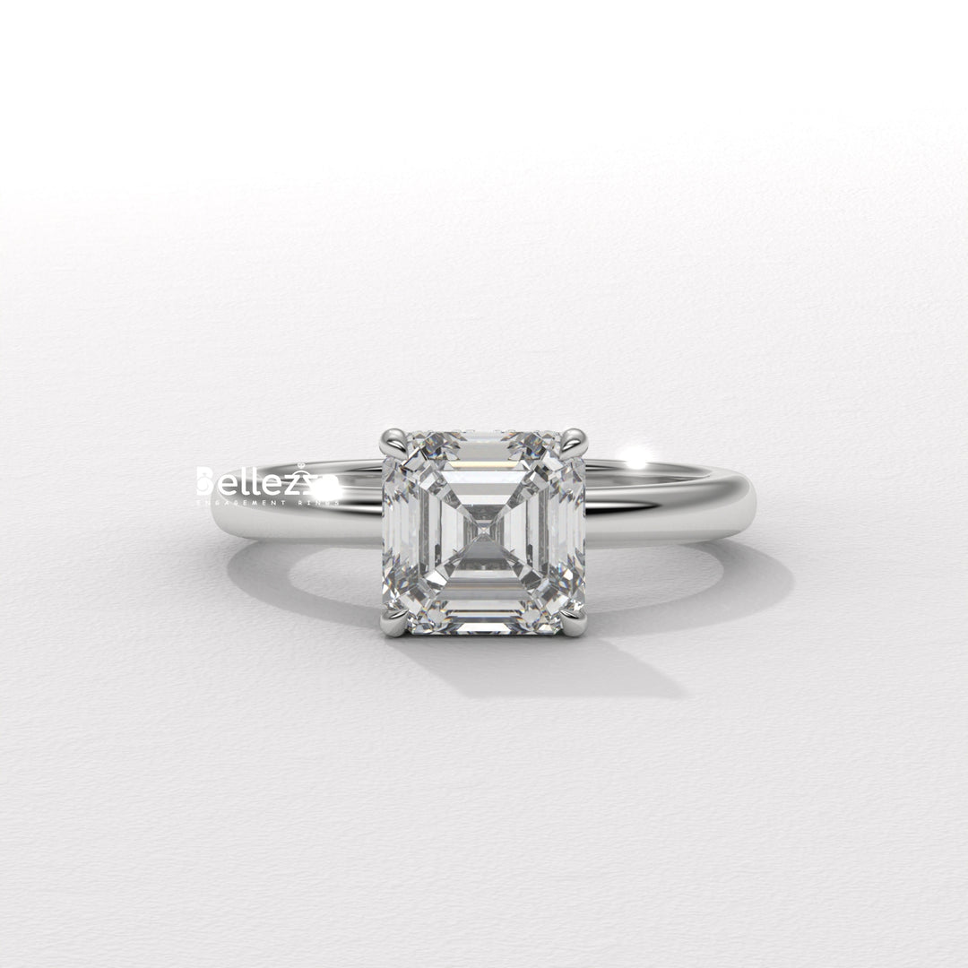1.50-2.50CT Asscher Cut Diamond Hidden Halo Lab Grown Engagement Ring