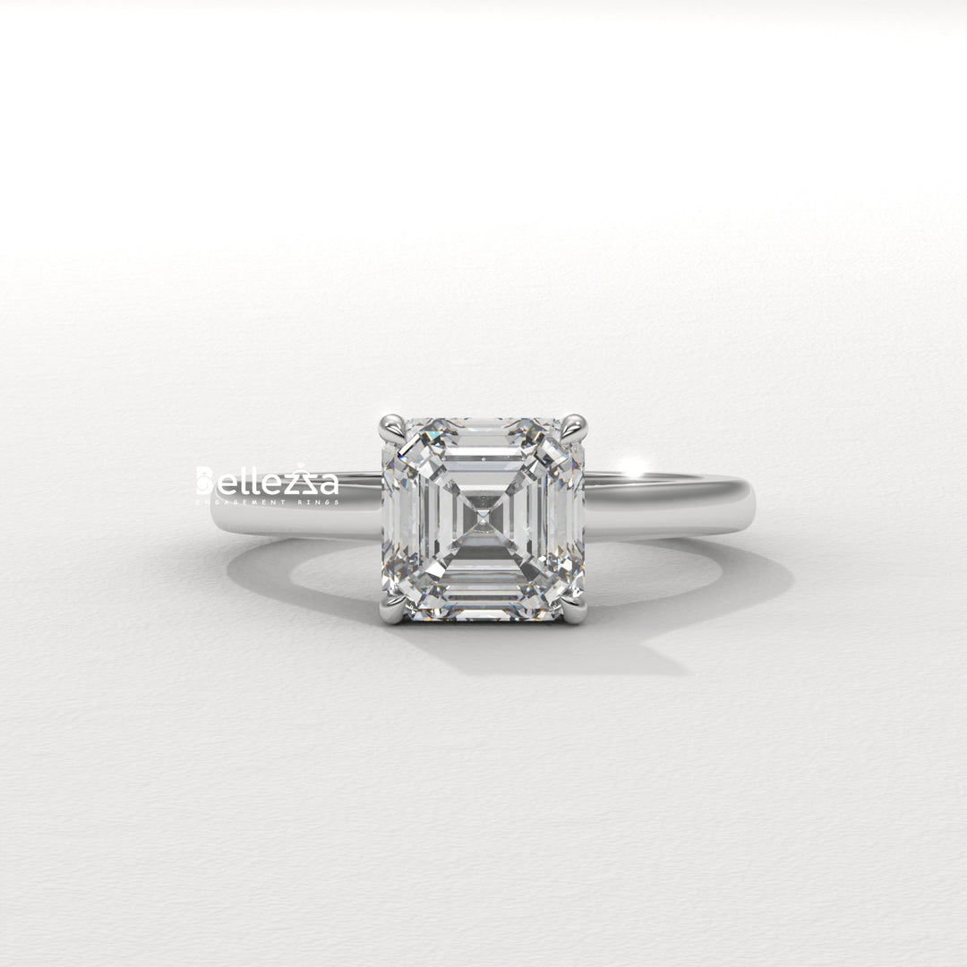 1.50-2.50CT Asscher Cut CVD Diamond Hidden Halo Setting Engagement Ring