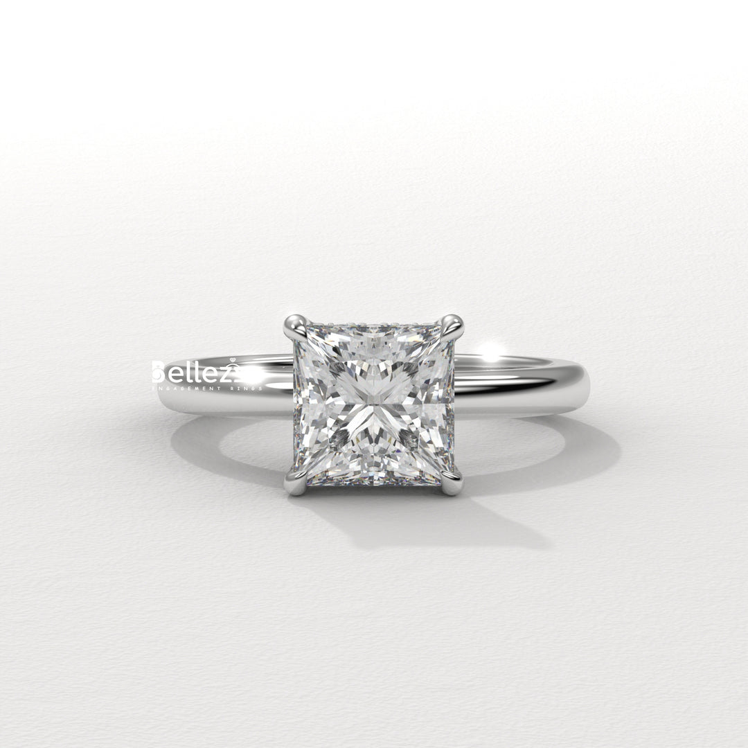 1.0-2.0CT Princess Cut CVD Diamond Hidden Halo Engagement Ring