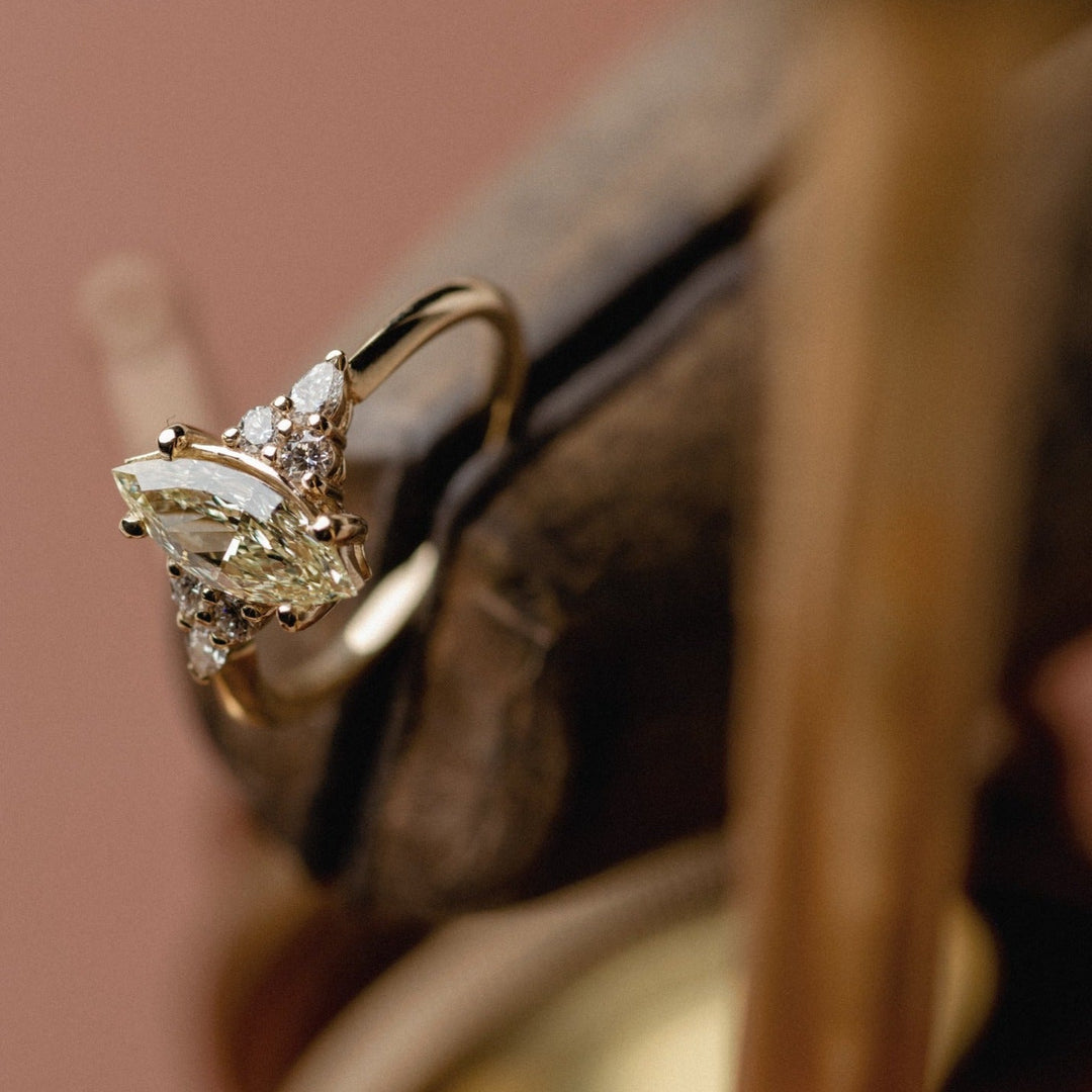1.0CT Warm White Marquise Diamond Cluster Setting Lab Grown Engagement Ring