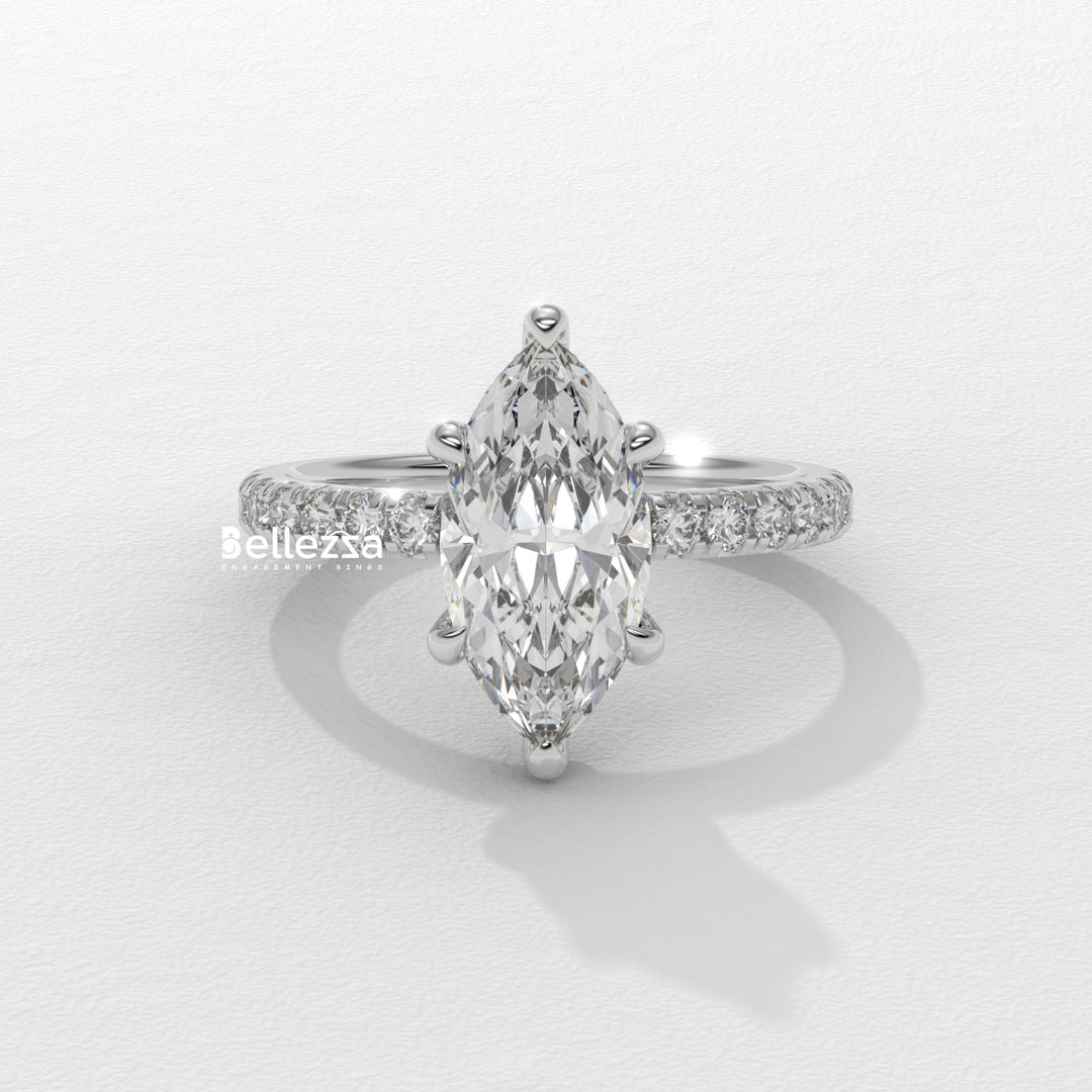 2.0-3.0CT Marquise Cut CVD Diamond Pave Setting Engagement Ring