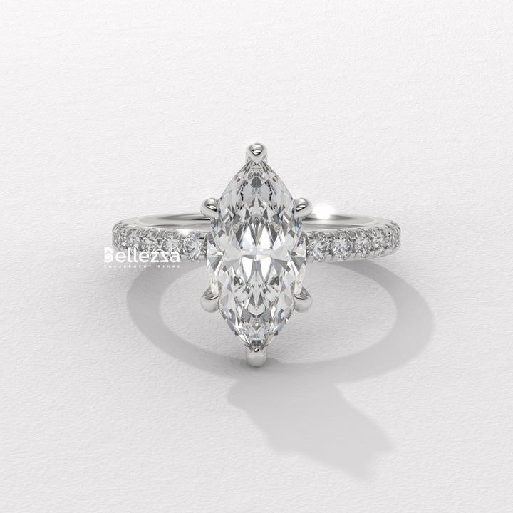 2.0-3.0CT Marquise Cut CVD Diamond Pave Setting Engagement Ring