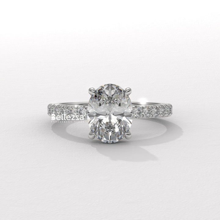 1.0-2.0CT Oval Cut CVD Diamond Pave Setting Engagement Ring