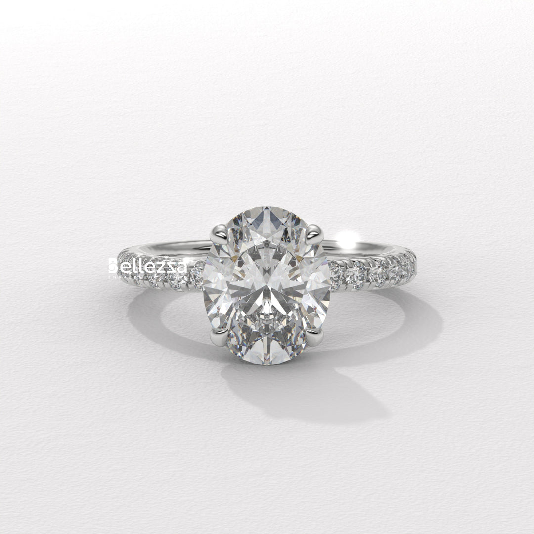 1.50-2.50CT Oval Cut CVD Diamond Pave Setting Engagement Ring