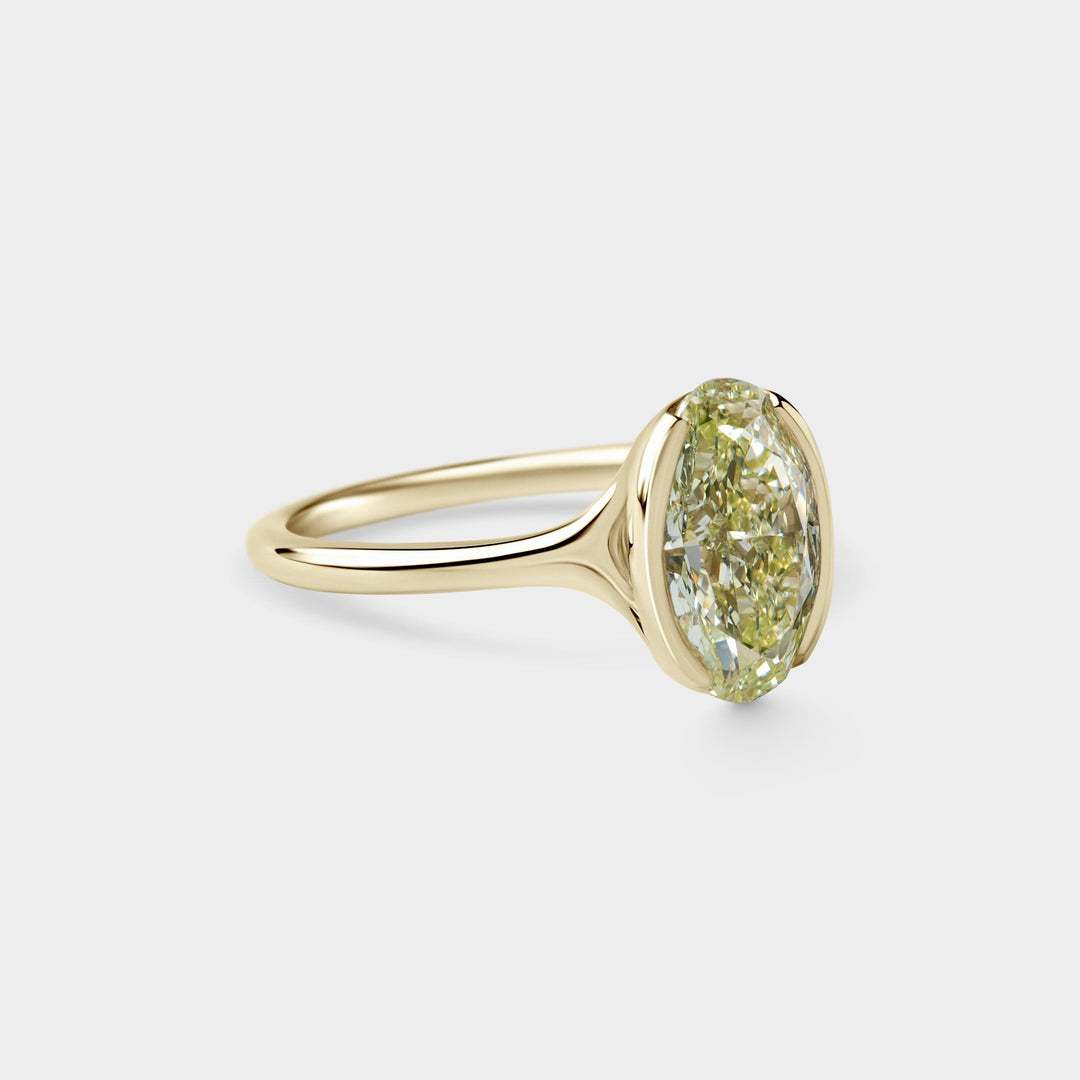 3.0CT Fancy Yellow Oval Diamond Half Bezel Setting Lab Grown Engagement Ring
