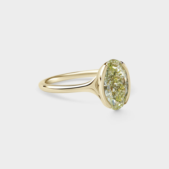 3.0CT Fancy Yellow Oval Diamond Half Bezel Setting Lab Grown Engagement Ring