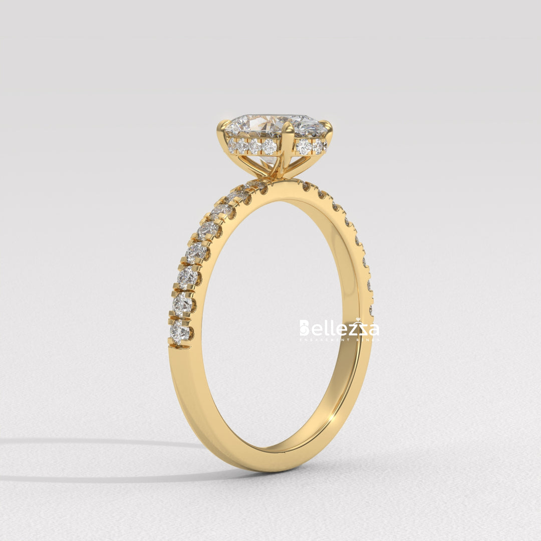1.0-2.0CT Oval Daimond Pave Setting Lab Grown Engagement Ring