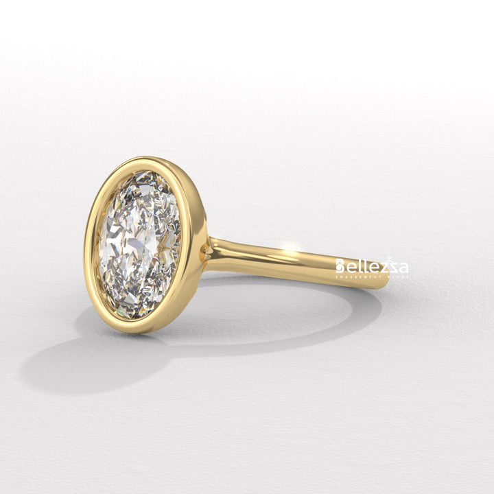 1.50-2.50CT Oval Diamond Bezel Setting Lab Grown Engagement Ring