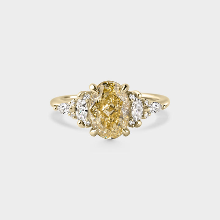 2.0CT Fancy Light Yellow Oval Diamond Cluster Setting Lab Grown Engagement Ring