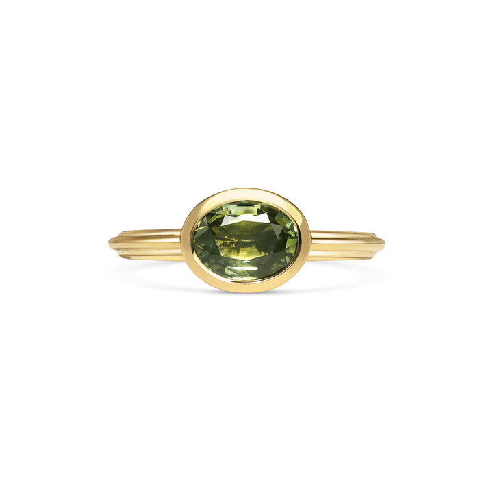 1.50CT Green Oval Cut East-West Setting Bezel Setting Lab Grown Engagement Ring