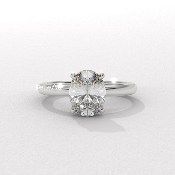 1.0-2.0CT Oval Cut Hidden Halo Lab Grown Engagement Ring