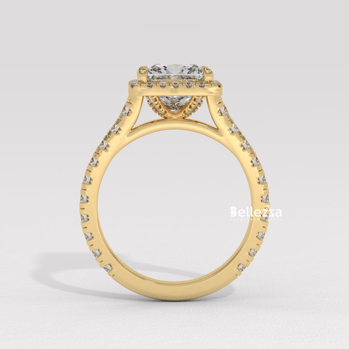 1.0-2.0CT Princess Cut Halo Pave Lab Grown Engagement Ring