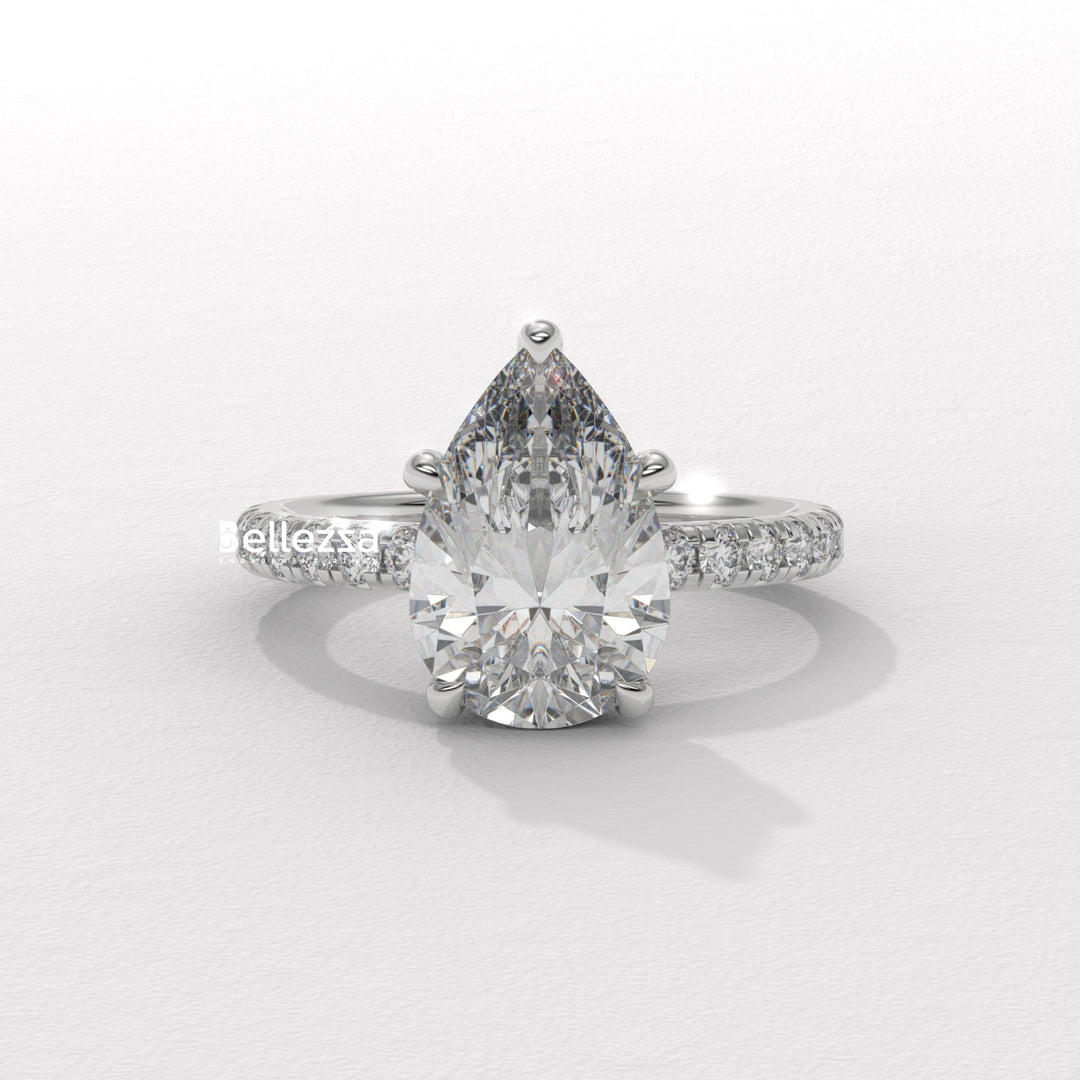 1.50-2.50CT Pear Cut Lab Grown Diamond Pave Setting Engagement Ring