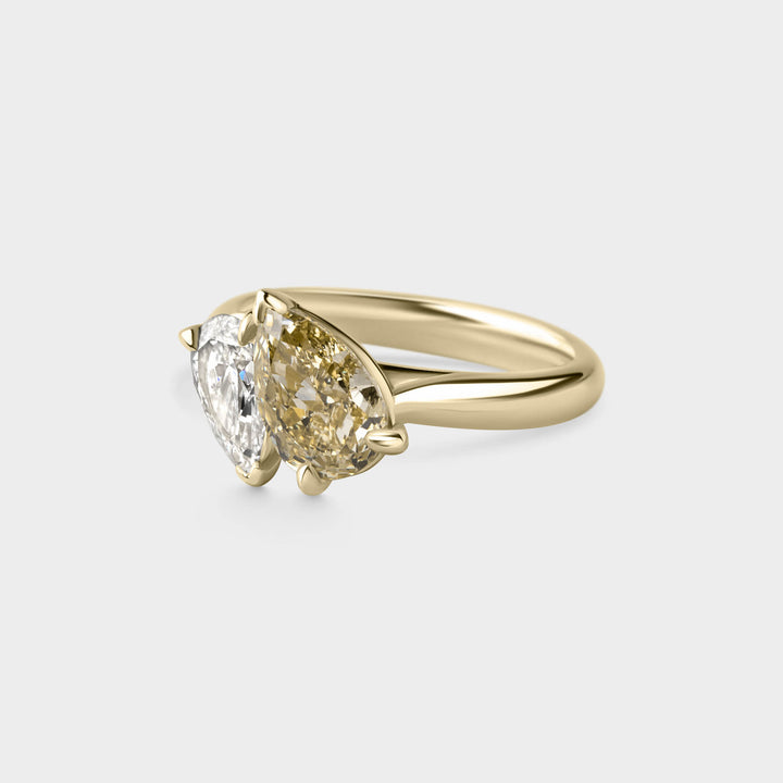 3.0CTW Fancy Yellow Pear Diamond Alternative Toi Et Moi Lab Grown Ring