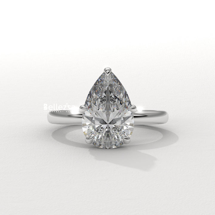 2.0-3.0CT Pear Cut Hidden Halo CVD Diamond Engagement Ring