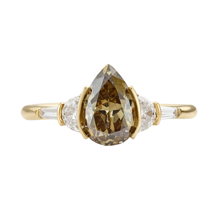 1.50CT Brown-Greenish Pear Five Stone Lab Grown Engagement Ring