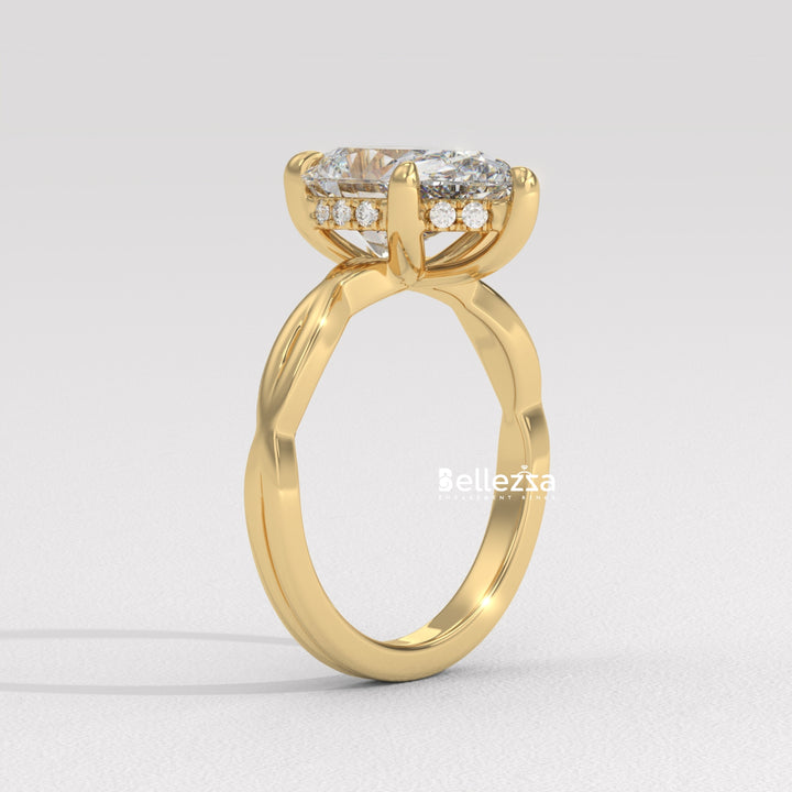 1.50-2.50CT Pear Cut Twisted Hidden Halo CVD Diamond Engagement Ring
