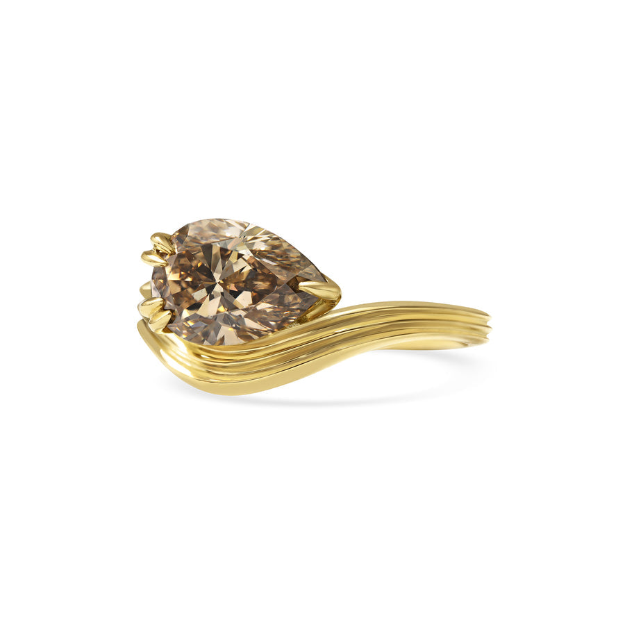 2.00CT Champagne Pear Cut Unique Curved Style Lab Grown Engagement Ring