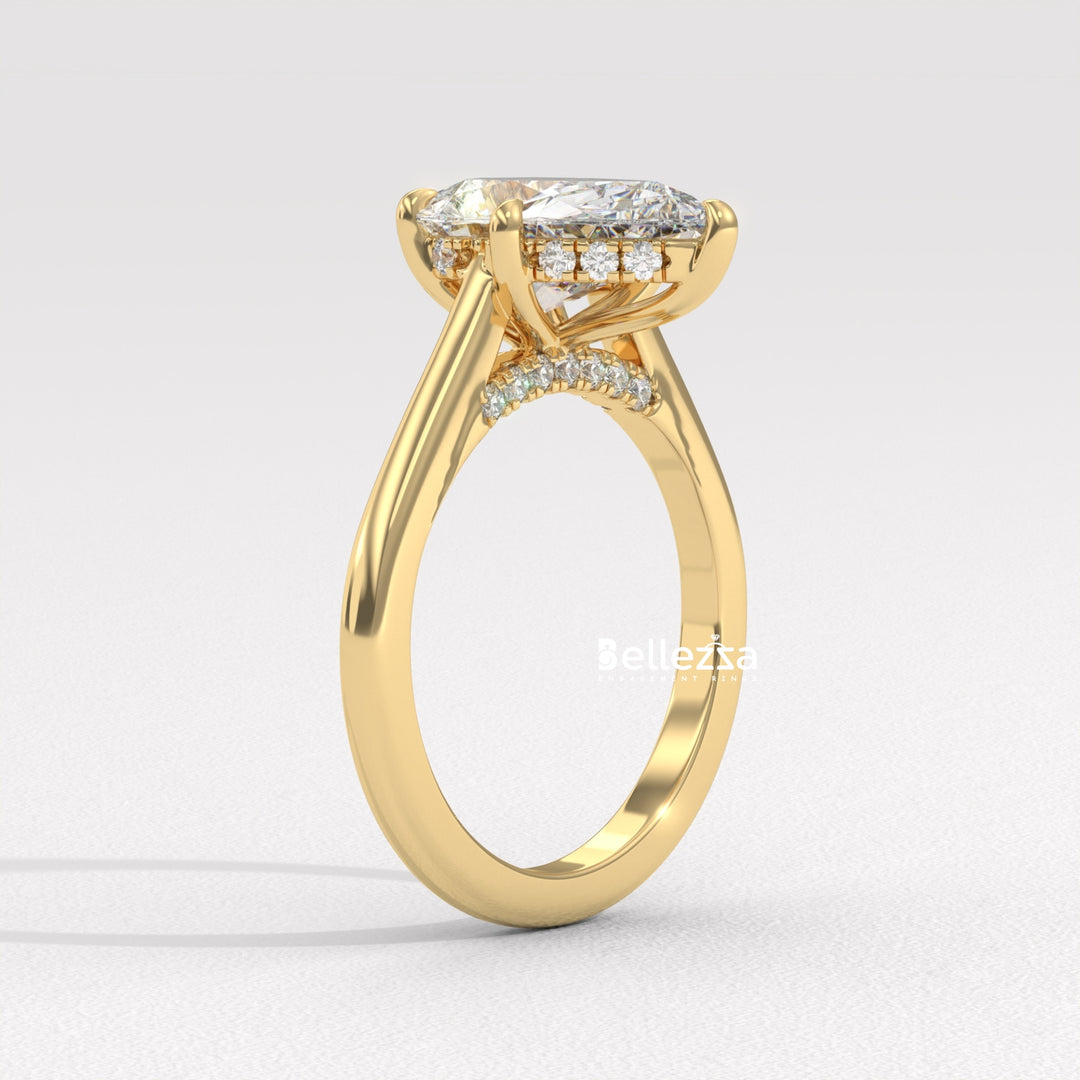 1.50-2.50CT Pear Cut CVD Diamond Hidden Halo Engagement Ring